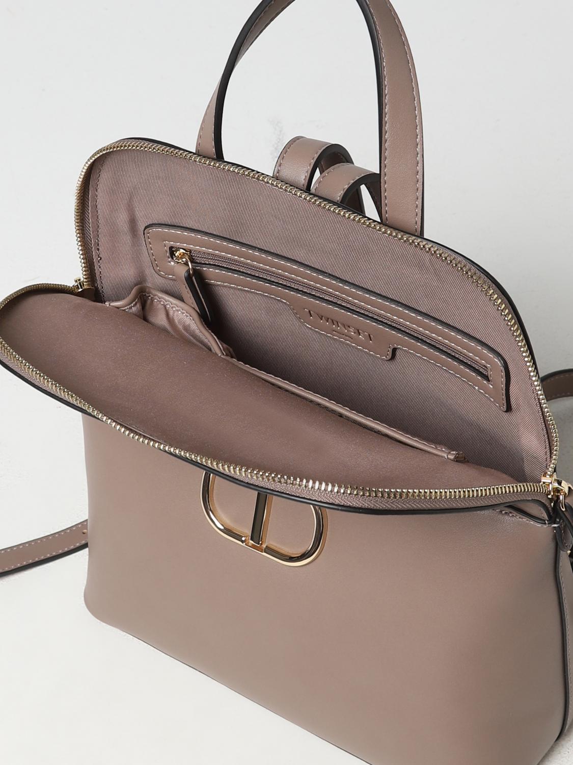 TWINSET ZAINO: Zaino Twinset in pelle sintetica con monogram applicato, Tortora - Img 4