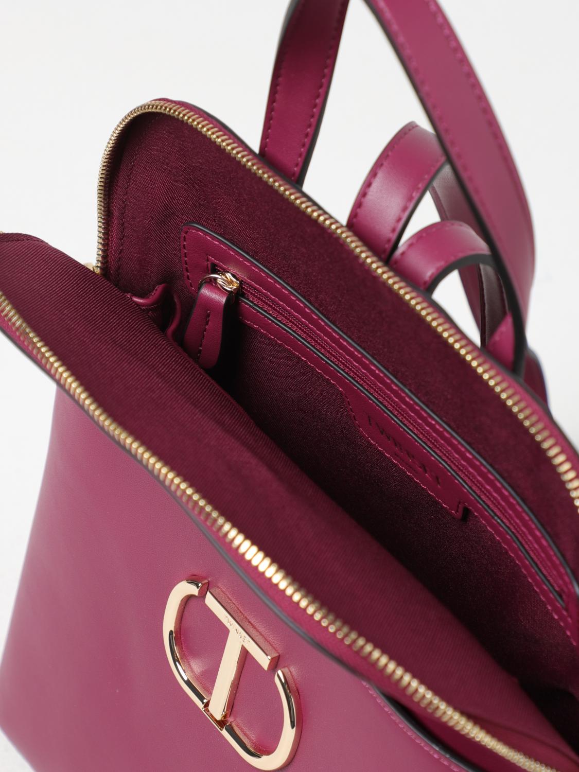 TWINSET ZAINO: Zaino Twinset in pelle sintetica con monogram applicato, Lampone - Img 4