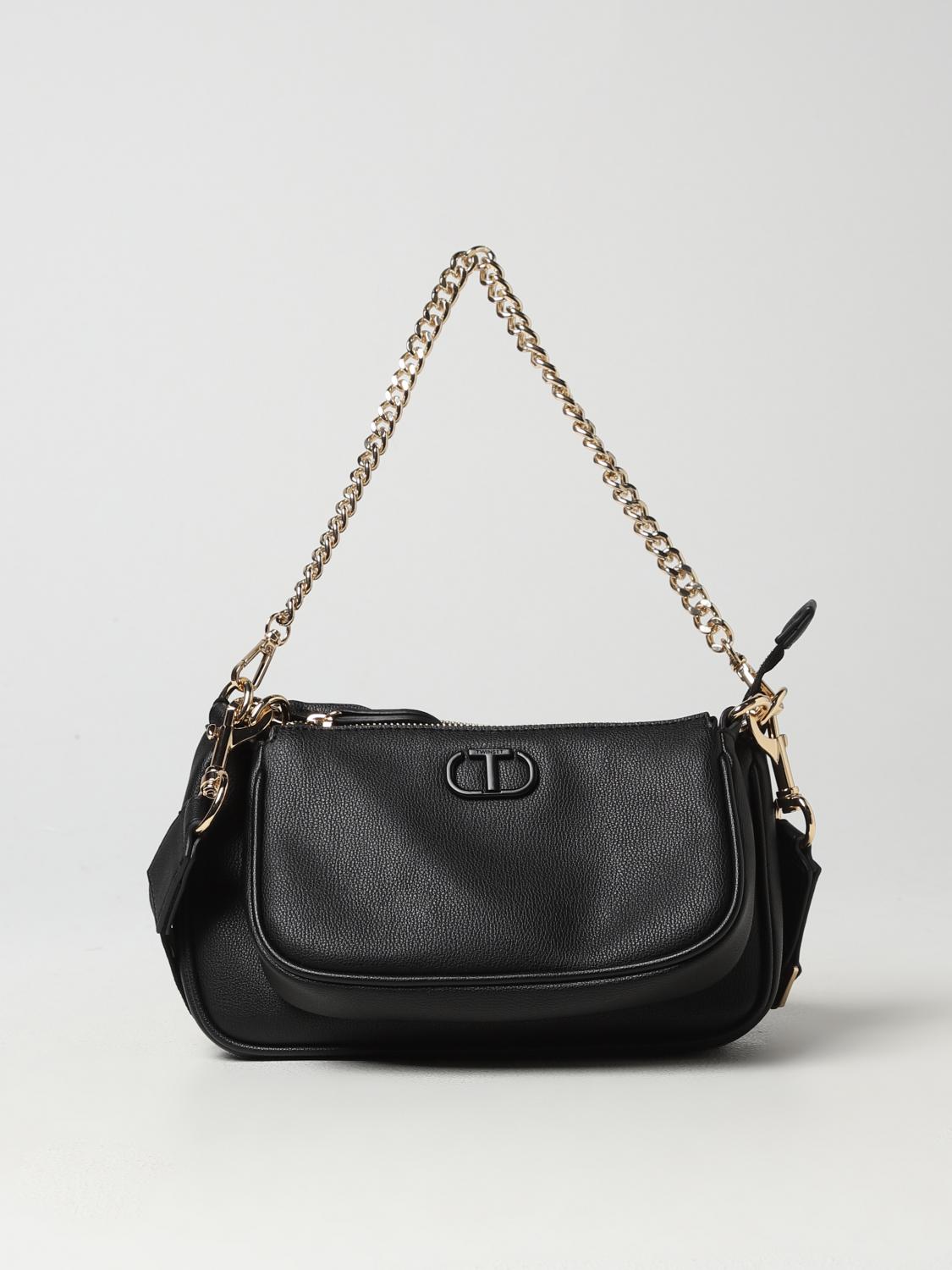 TWINSET BORSA A SPALLA: Borsa Twinset in pelle sintetica a micro grana, Nero - Img 1
