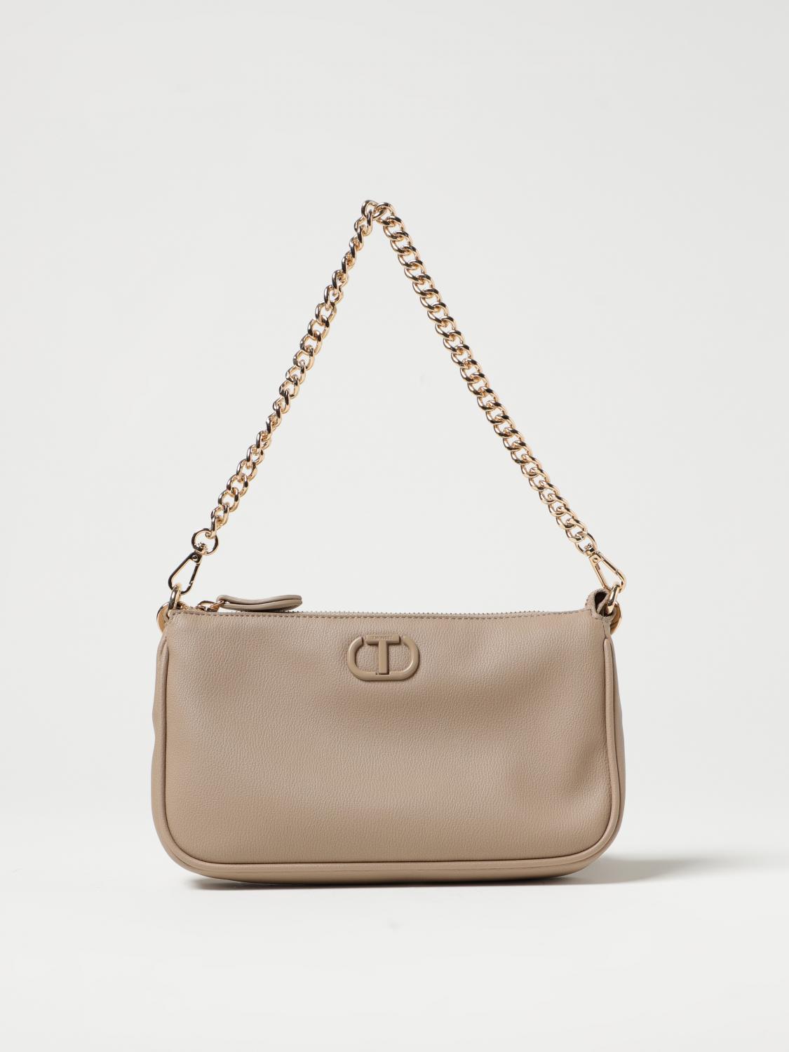 TWINSET BORSA A SPALLA: Borsa Twinset in pelle sintetica a micro grana, Tortora - Img 1