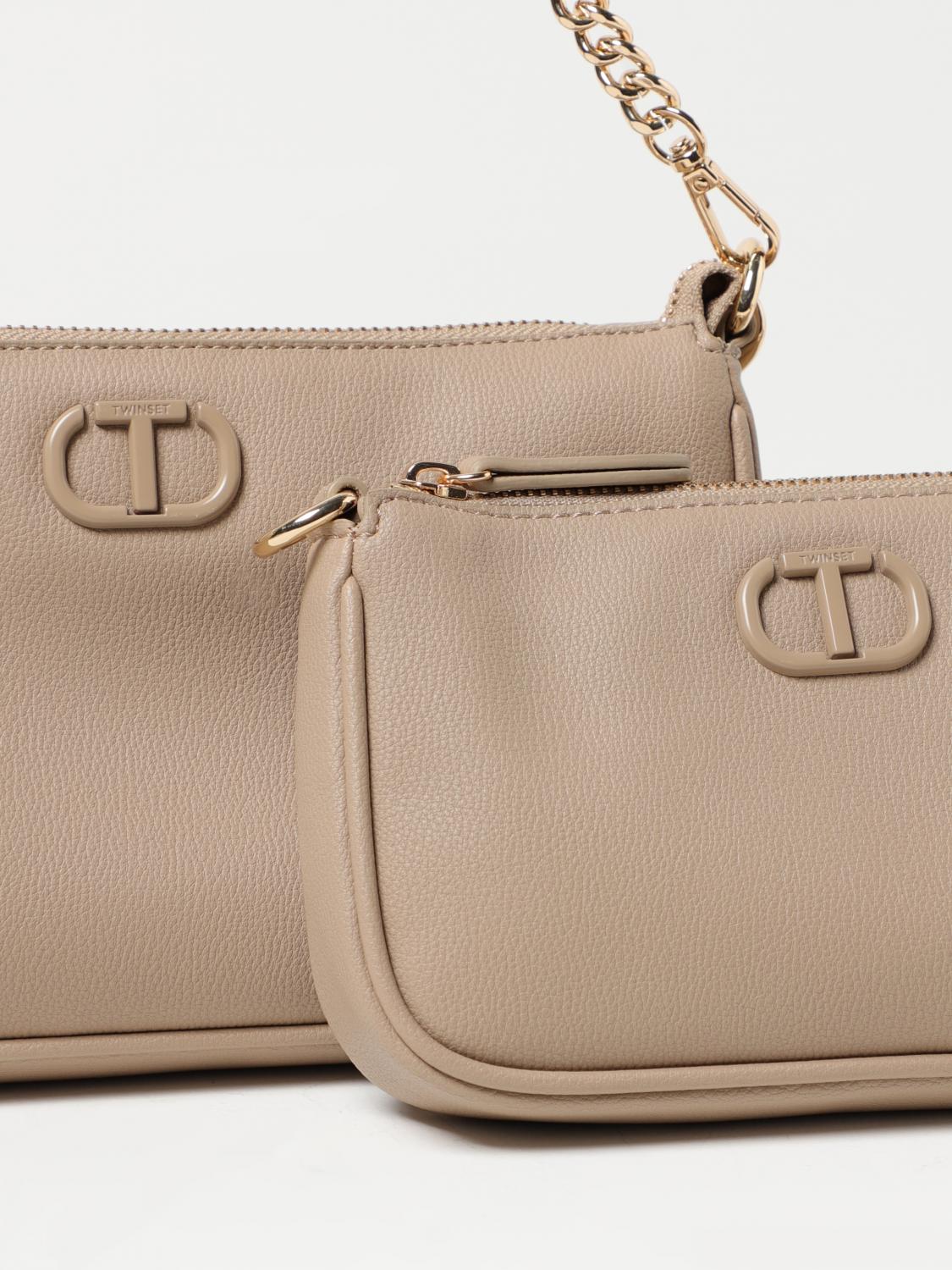 TWINSET BORSA A SPALLA: Borsa Twinset in pelle sintetica a micro grana, Tortora - Img 3