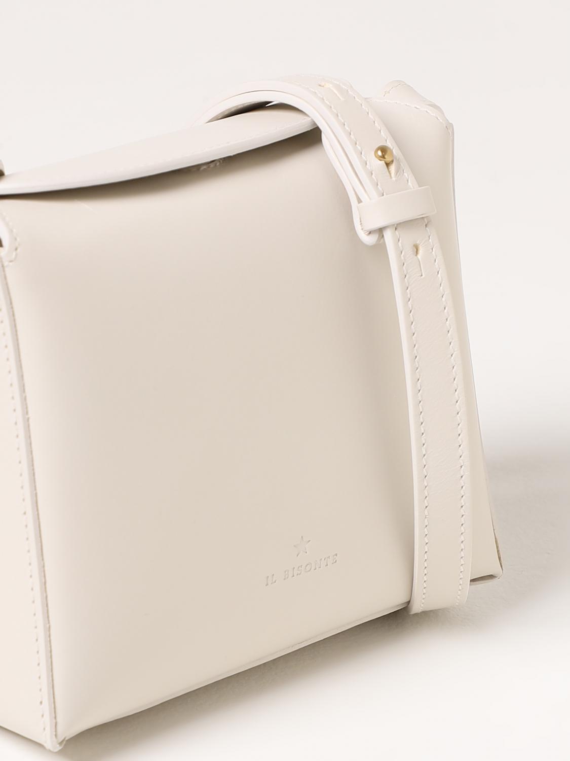 IL BISONTE BORSA MINI: Borsa Il Bisonte in pelle con logo impresso, Bianco - Img 3