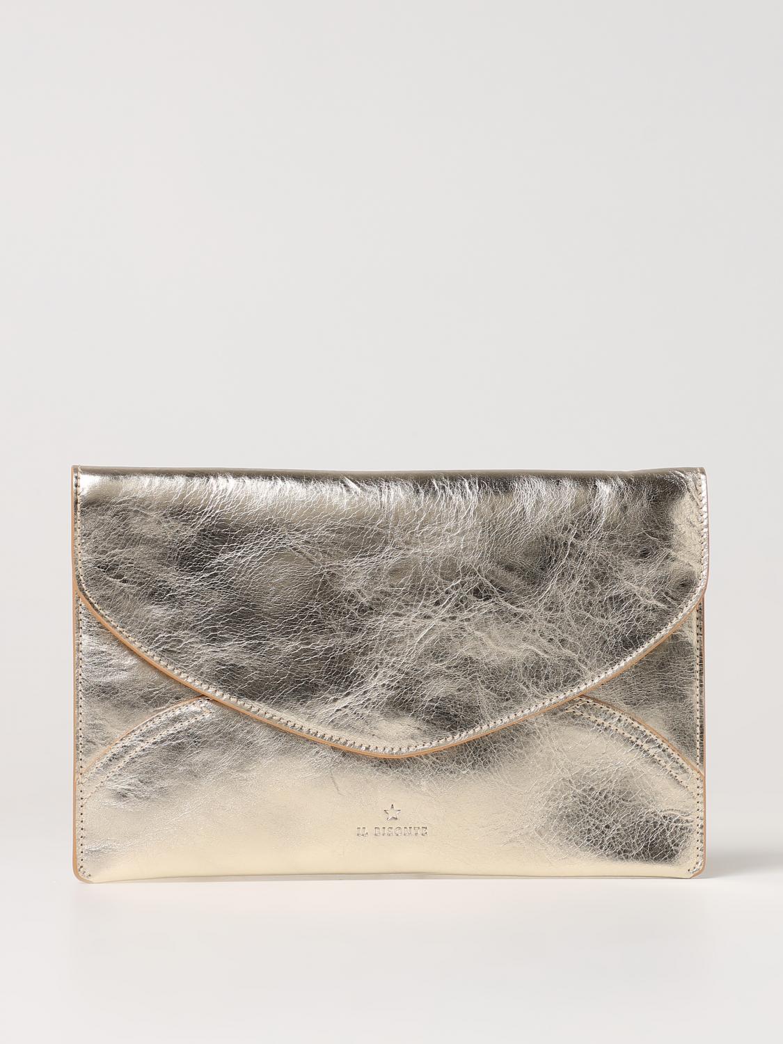 IL BISONTE CLUTCH: Clutch Esperia Il Bisonte in pelle laminata, Platino - Img 1