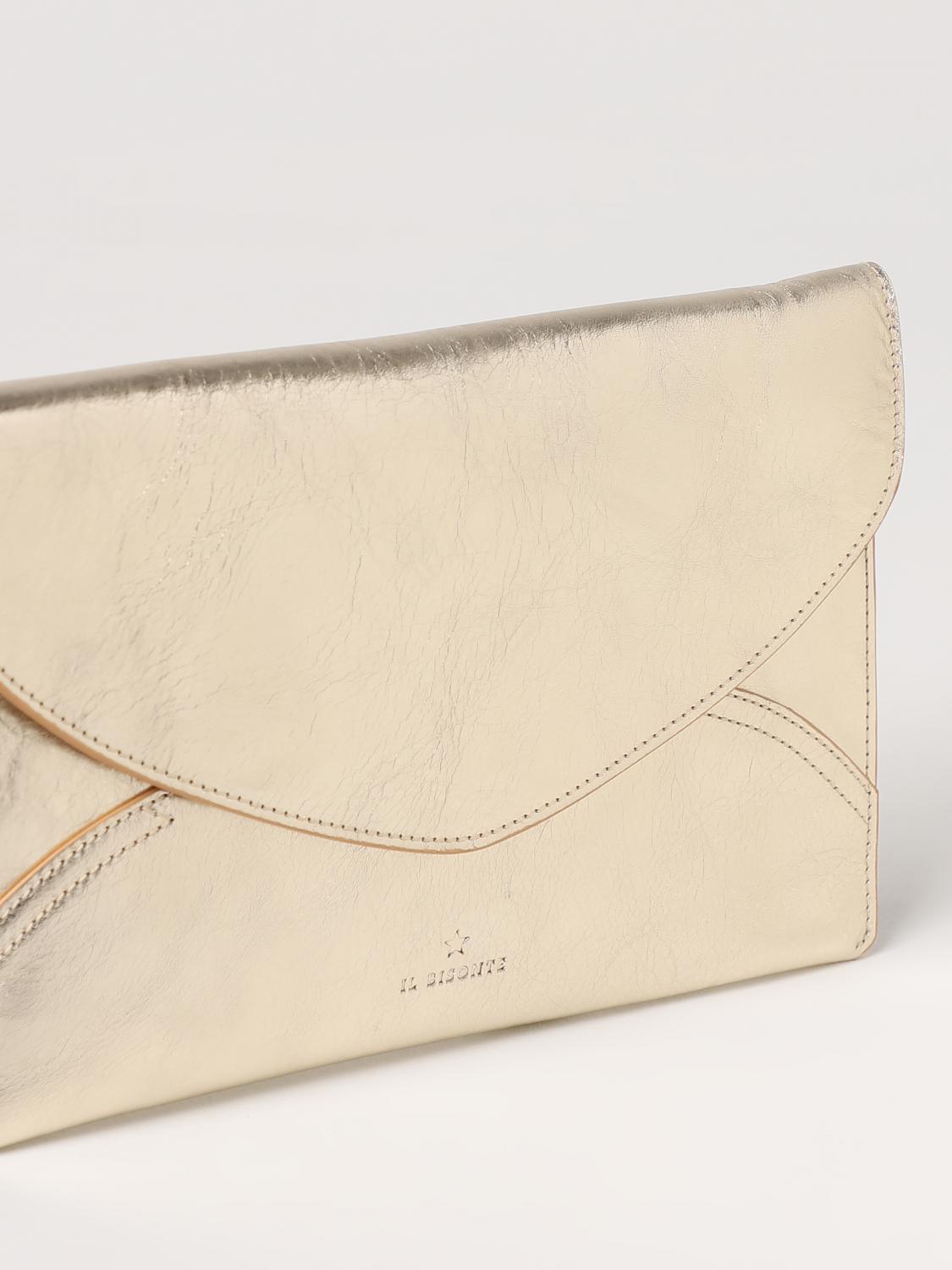 IL BISONTE CLUTCH: Clutch Esperia Il Bisonte in pelle laminata, Platino - Img 3