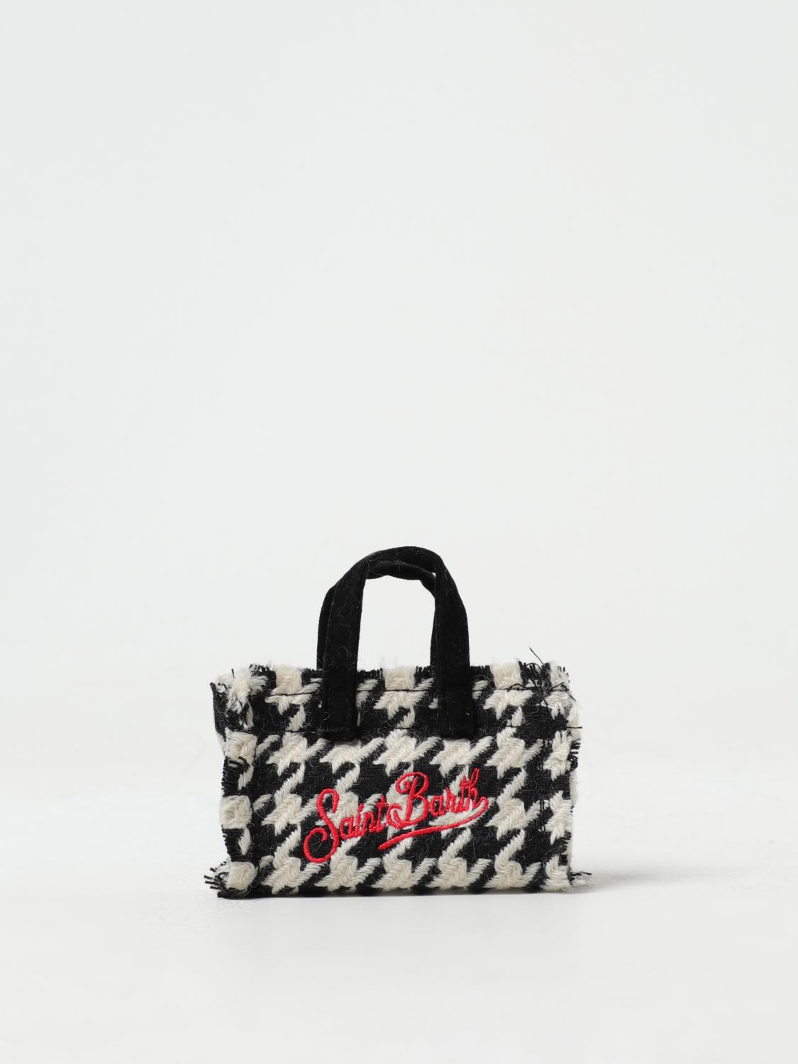 MC2 SAINT BARTH BORSA MINI: Borsa Key Bag Mc2 Saint Barth in pied de poule con logo ricamato, Nero - Img 1