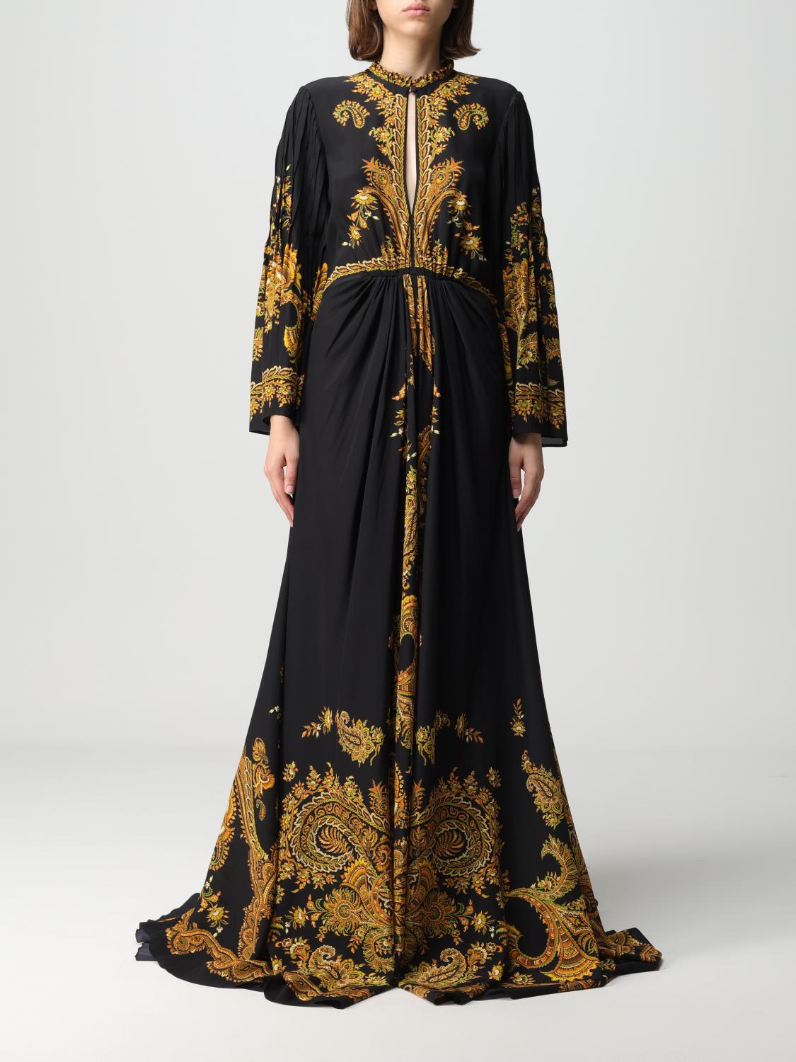 Etro long dress in silk - Gold | 116555005 | GIGLIO.COM