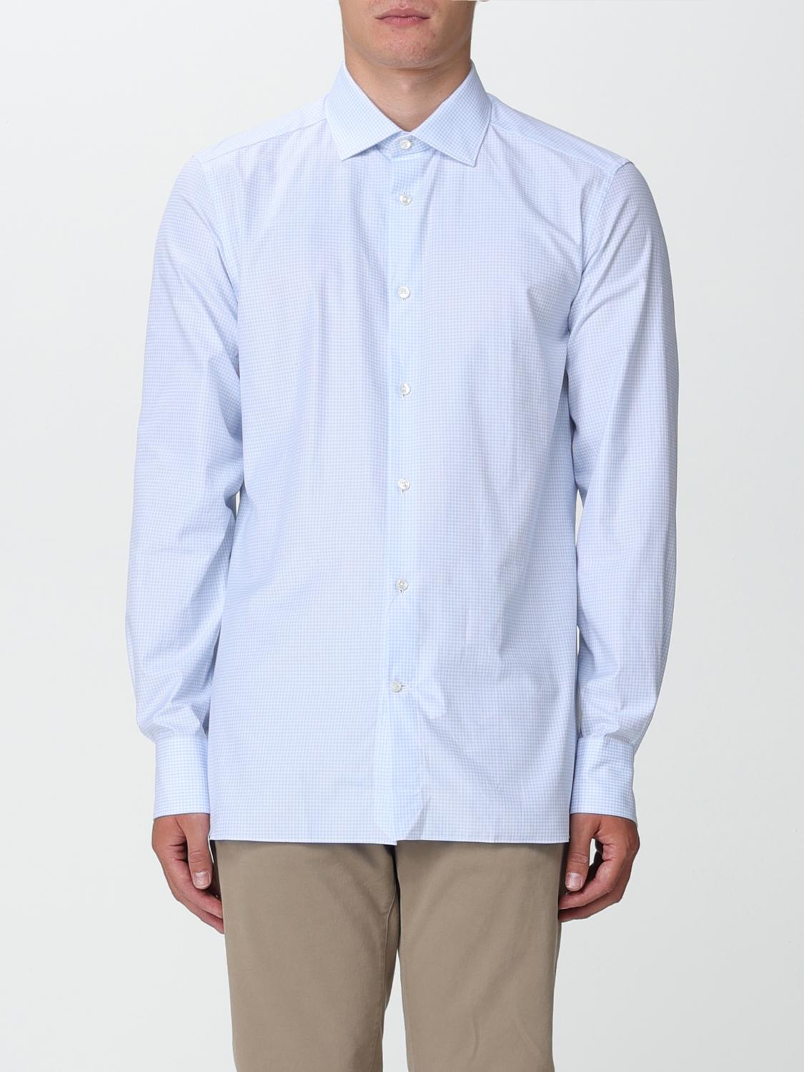 ZEGNA CAMICIA: Camicia Zegna in cotone con motivo a quadri, Azzurro - Img 1