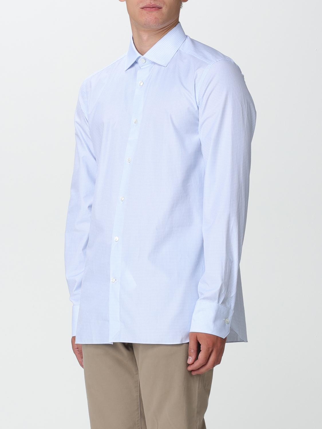 ZEGNA CAMICIA: Camicia Zegna in cotone con motivo a quadri, Azzurro - Img 4