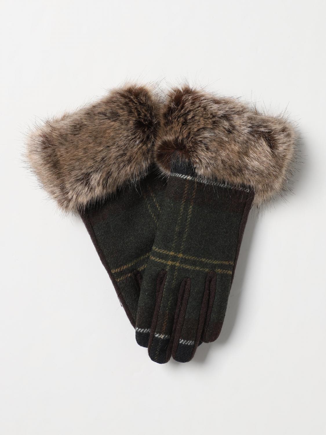 BARBOUR GUANTI: Guanti Barbour in misto lana stampa check, Verde - Img 1