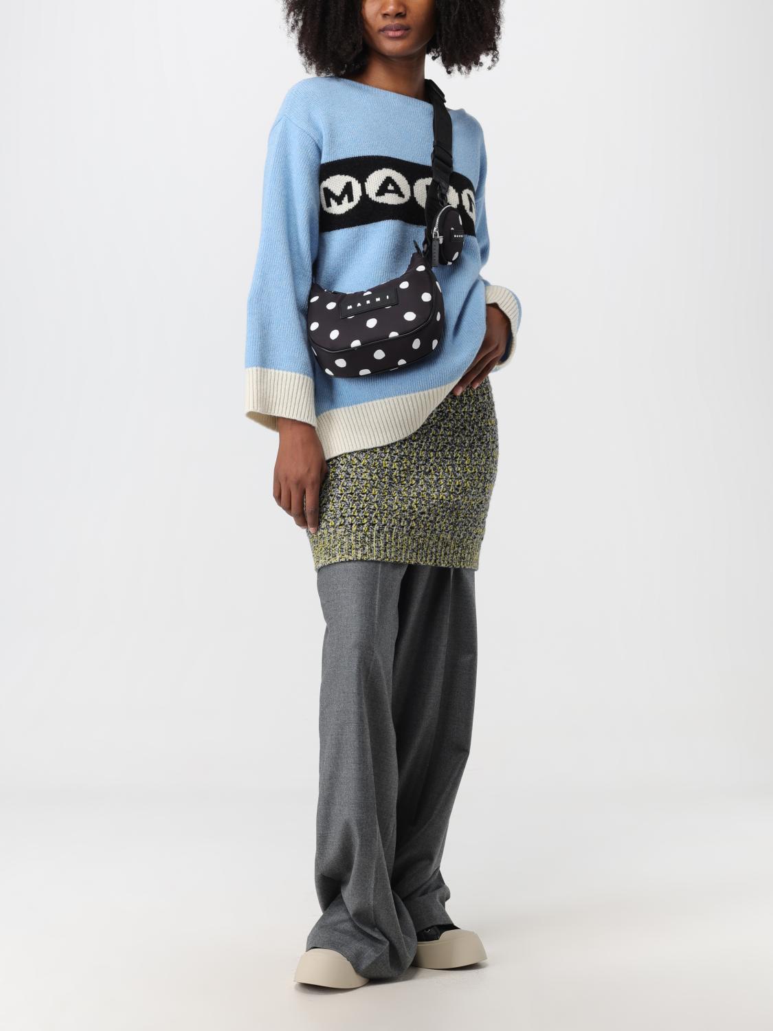 Marni bag in polka dot fabric with shoulder strap - Black