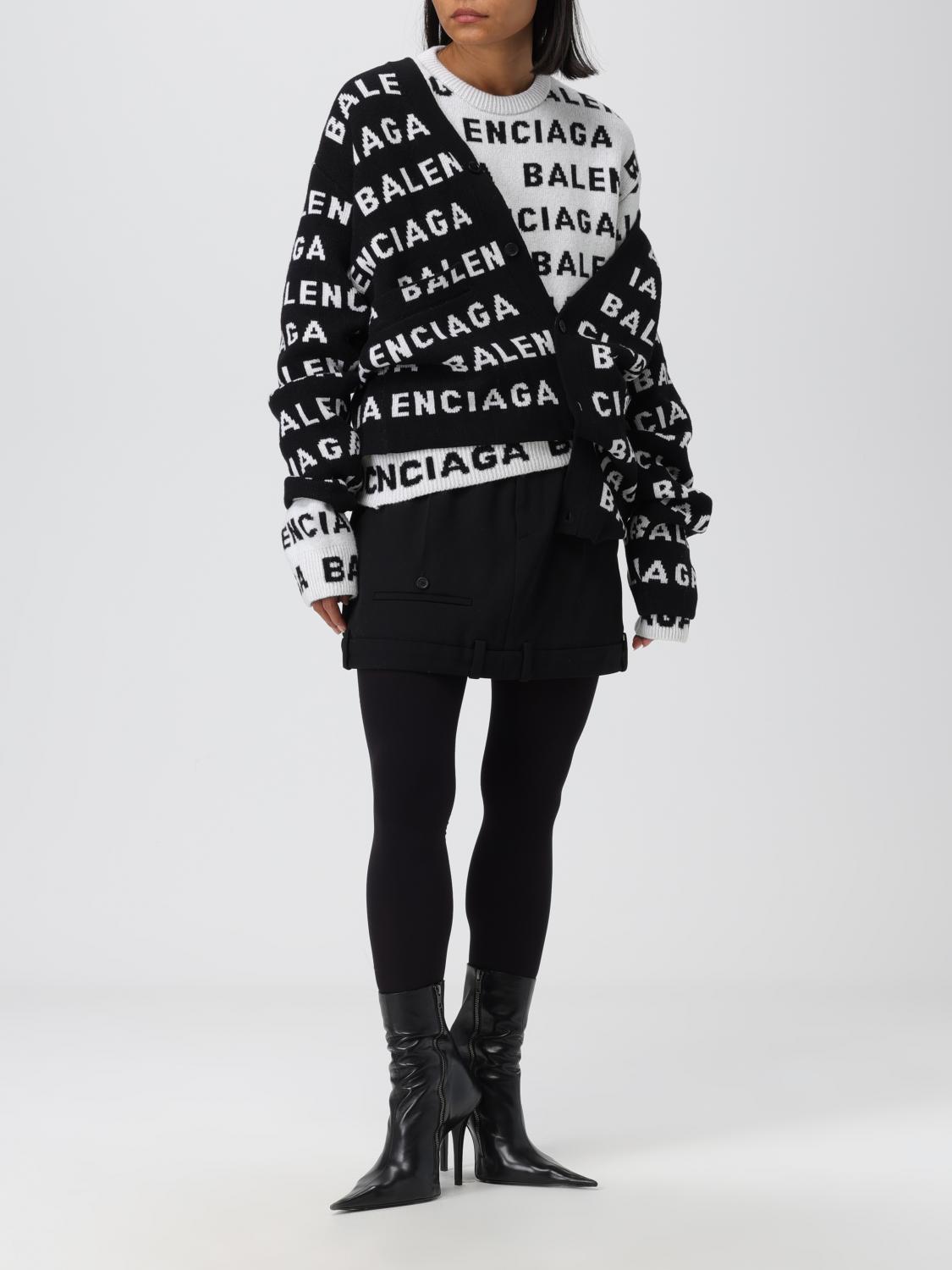 Balenciaga cardigan in wool blend with all-over logo - Black
