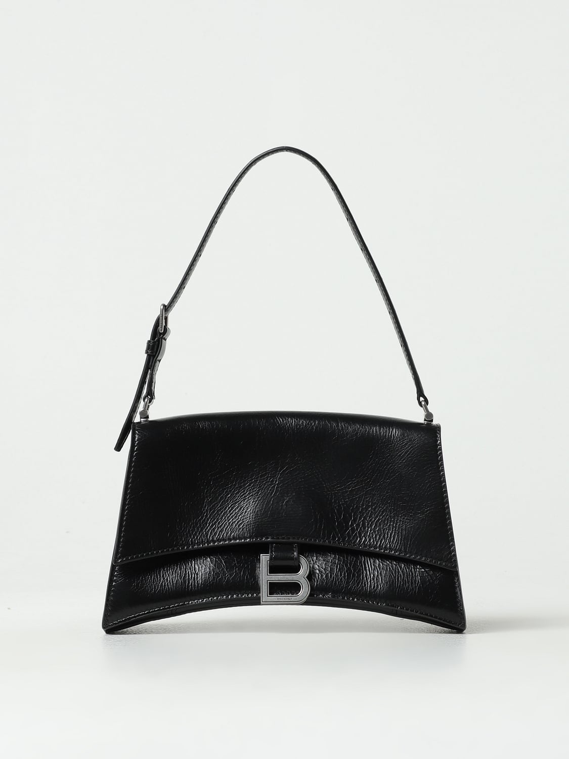 BALENCIAGA BORSA A SPALLA: Borsa Crush Balenciaga in pelle increspata, Nero - Img 1