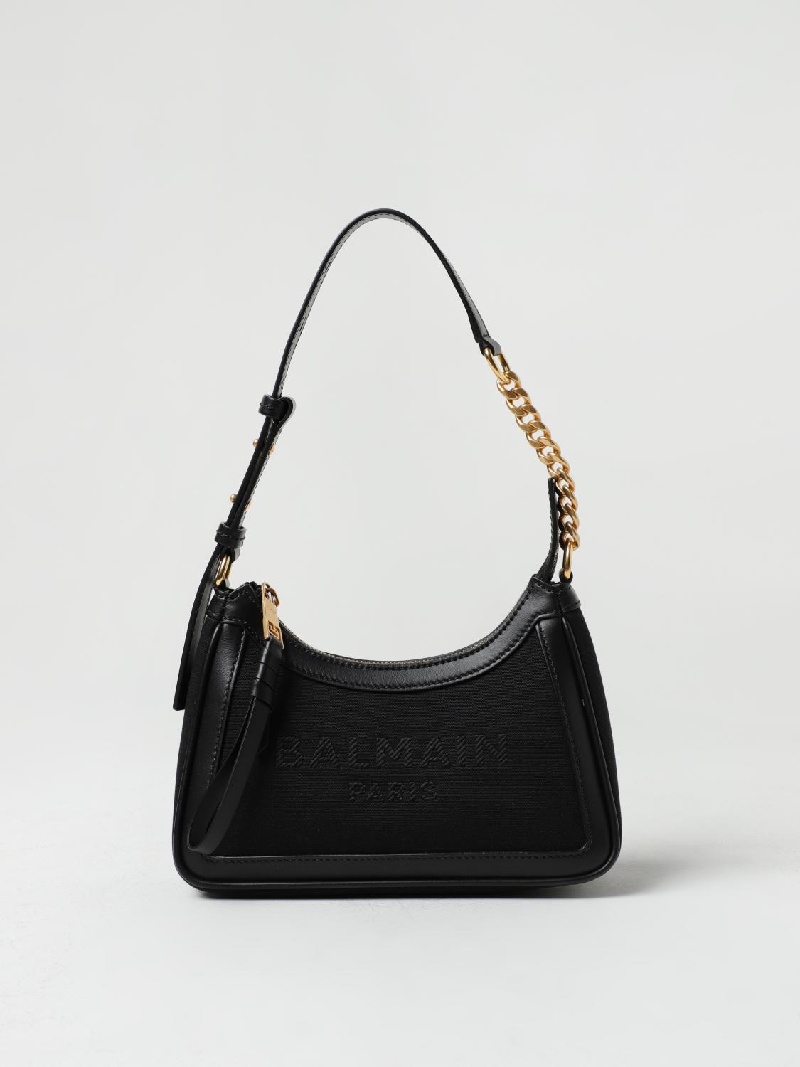 BALMAIN: B-Army bag in canvas with embroidered logo Black