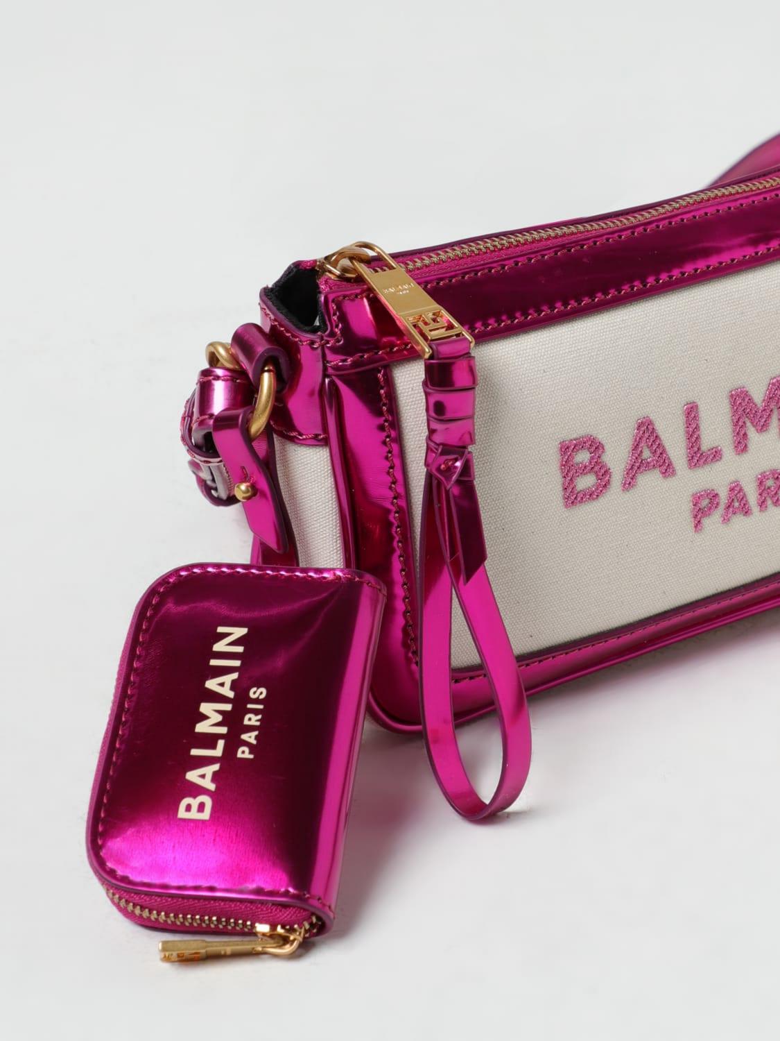 BALMAIN BORSA A SPALLA: Pochette B-Army Balmain in canvas e pelle laminata, Panna - Img 4