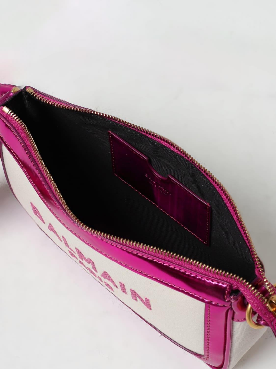 BALMAIN BORSA A SPALLA: Pochette B-Army Balmain in canvas e pelle laminata, Panna - Img 5