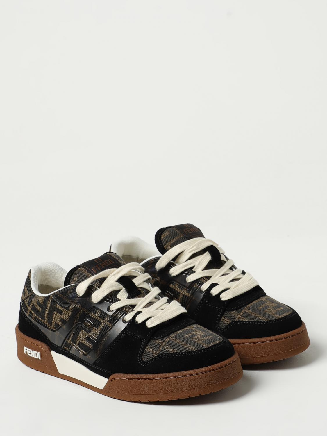 FENDI BASKETS: Baskets Match Fendi en toile avec monogramme FF jacquard et daim, Tabac - Img 2