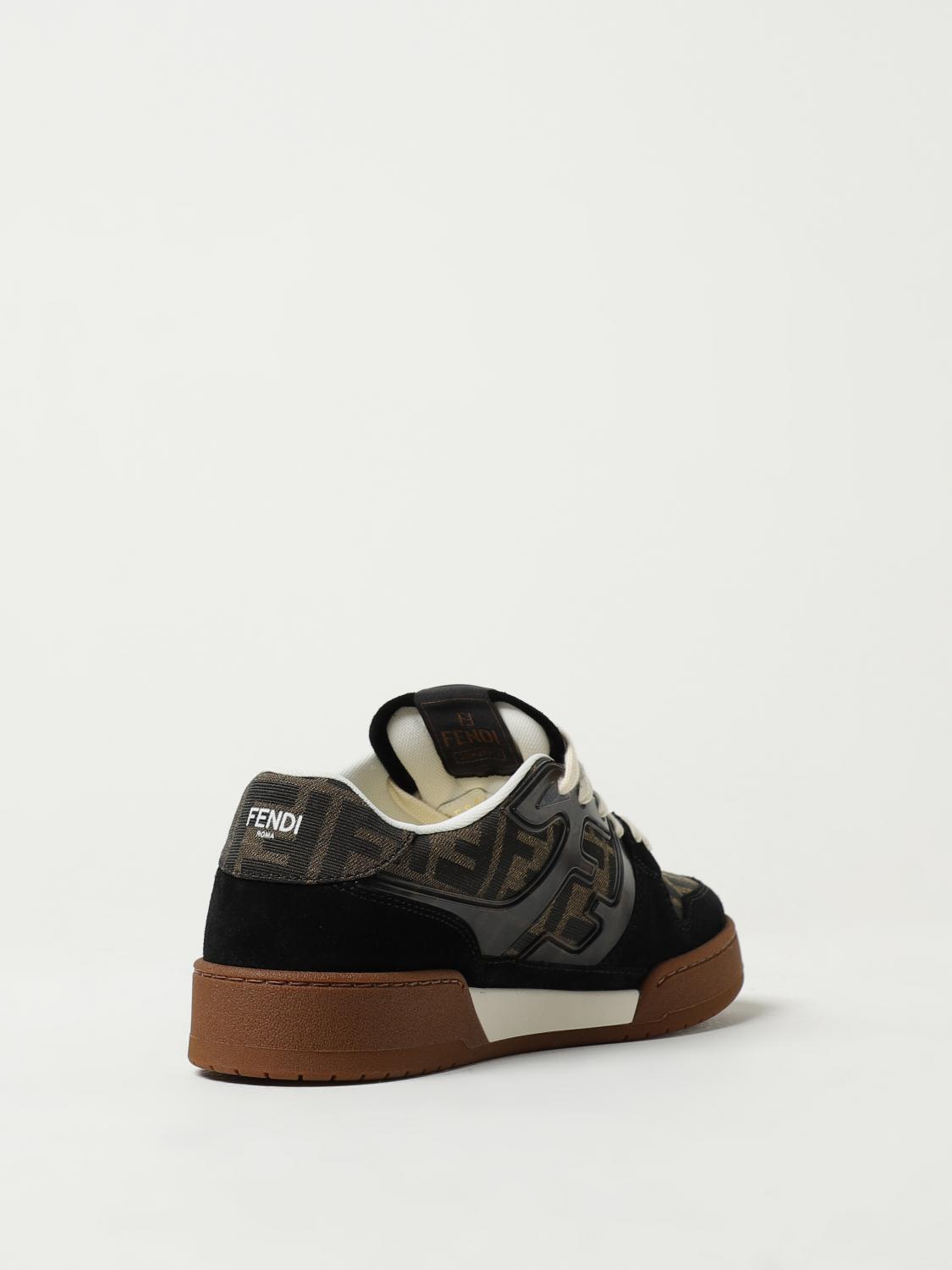 FENDI BASKETS: Baskets Match Fendi en toile avec monogramme FF jacquard et daim, Tabac - Img 3