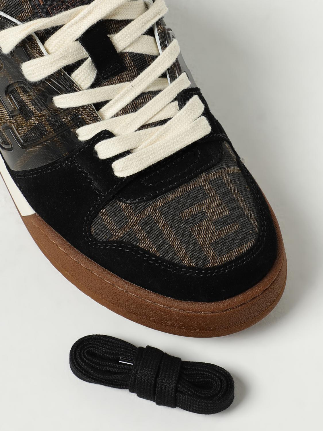 FENDI BASKETS: Baskets Match Fendi en toile avec monogramme FF jacquard et daim, Tabac - Img 4