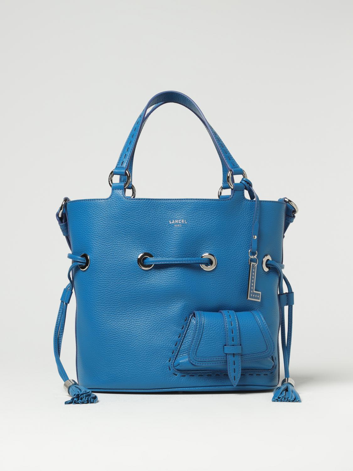 LANCEL BORSA A MANO: Borsa Huit Lancel in pelle a grana con tracolla, Azzurro - Img 1