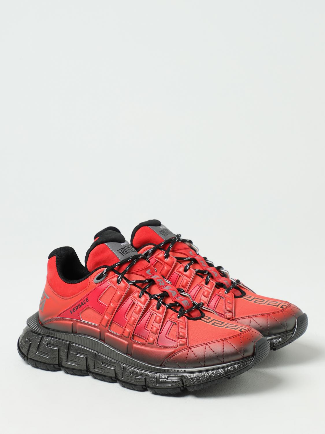VERSACE SNEAKERS: Sneakers Trigreca Versace in nylon e pelle, Rosso - Img 2
