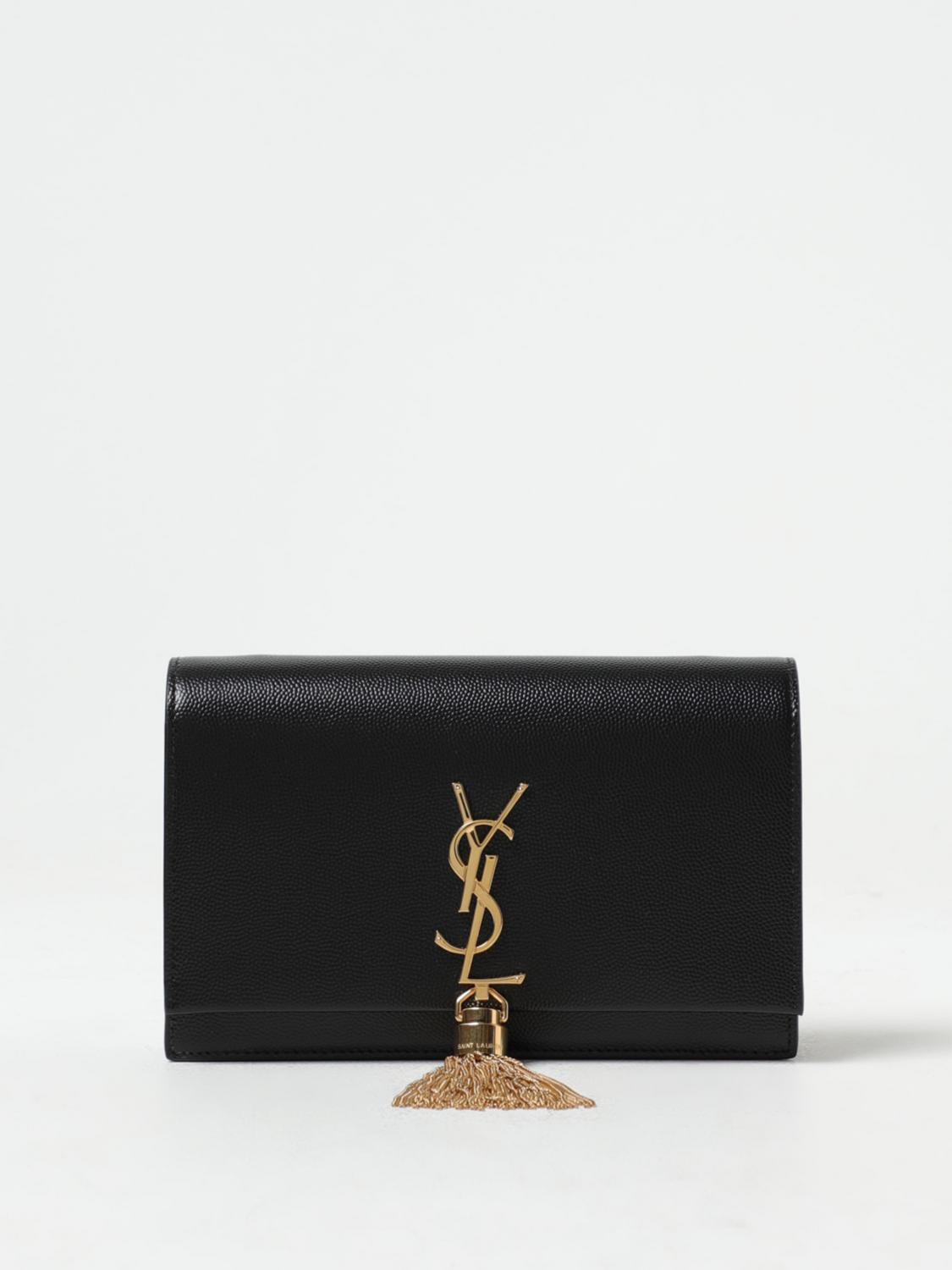 SAINT LAURENT BORSA MINI: Borsa wallet Kate Saint Laurent in pelle grain de poudre, Nero - Img 1