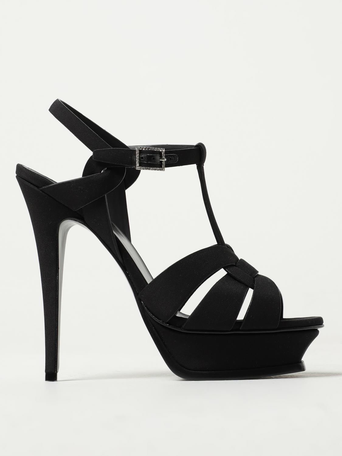 SAINT LAURENT SANDALI CON TACCO: Sandalo Tribute Saint Laurent in crêpe de chine, Nero - Img 1