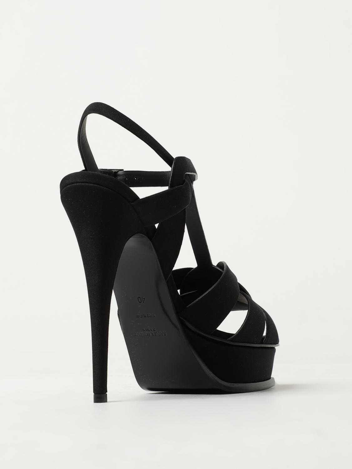 SAINT LAURENT SANDALI CON TACCO: Sandalo Tribute Saint Laurent in crêpe de chine, Nero - Img 3