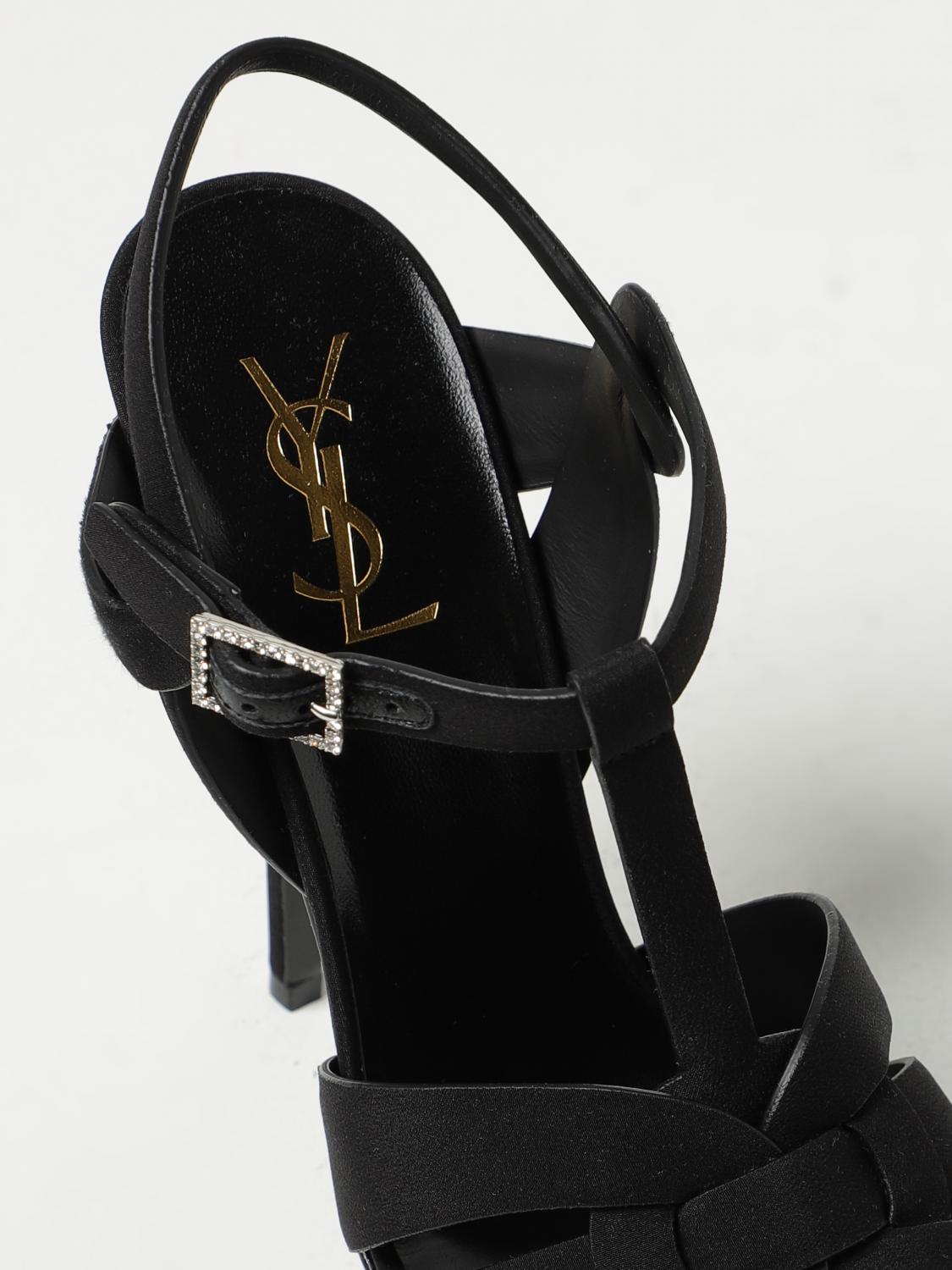 SAINT LAURENT SANDALI CON TACCO: Sandalo Tribute Saint Laurent in crêpe de chine, Nero - Img 4