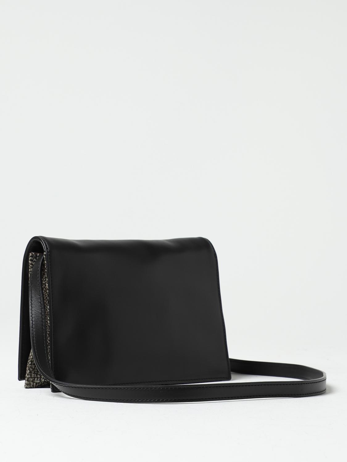 BORBONESE BORSA A TRACOLLA: Borsa Livre Borbonese in pelle con motivo OP, Nero - Img 2