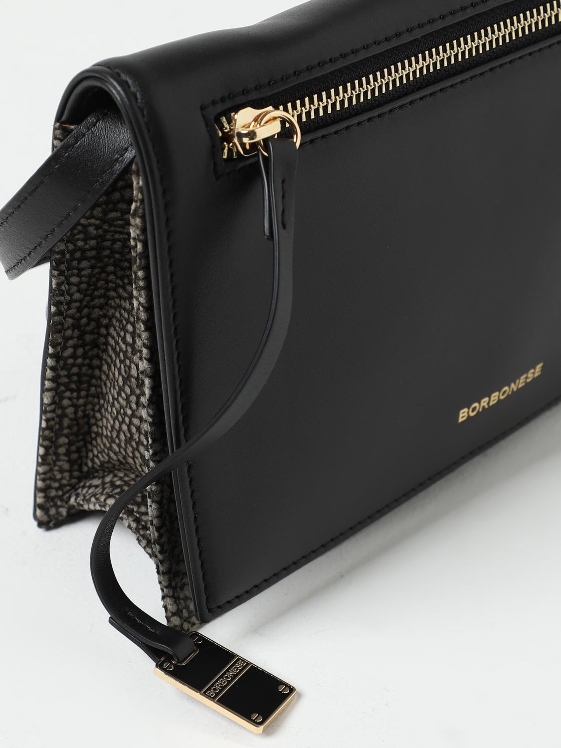 BORBONESE BORSA A TRACOLLA: Borsa Livre Borbonese in pelle con motivo OP, Nero - Img 3