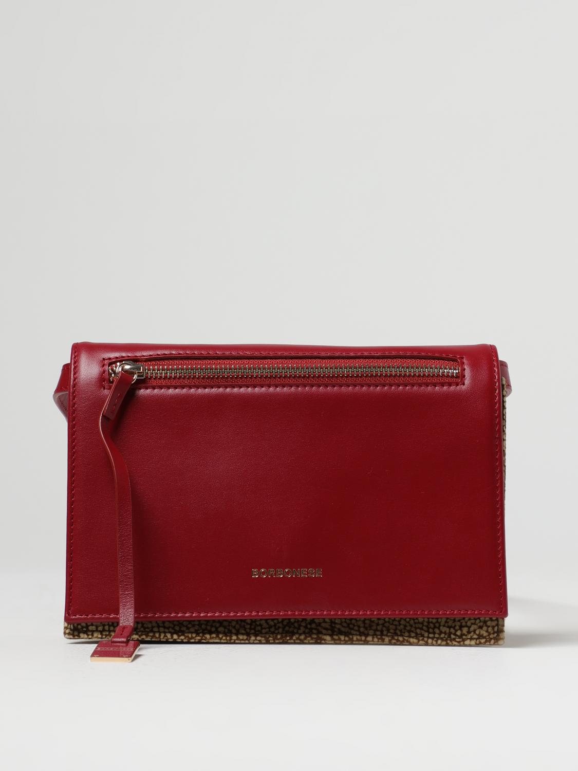 BORBONESE BORSA A TRACOLLA: Borsa Livre Borbonese in pelle con motivo OP, Bordeaux - Img 1