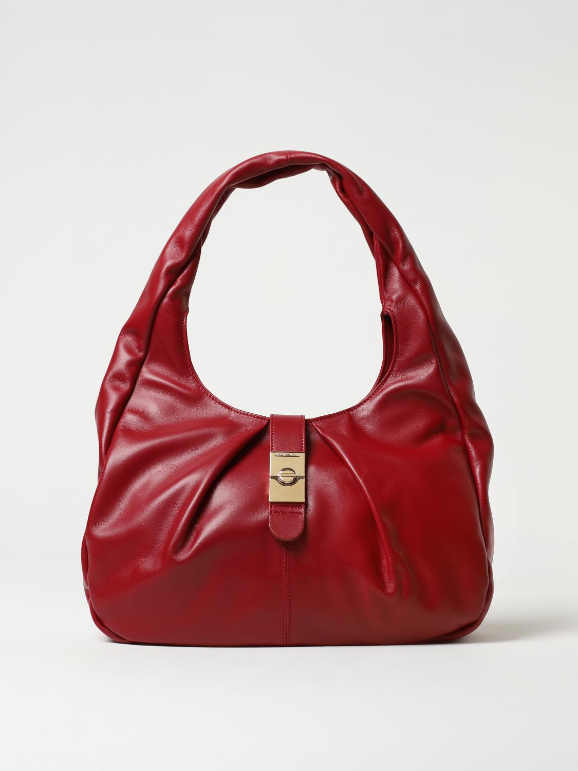 BORBONESE BORSA A SPALLA: Borsa Hobo Cortina Borbonese in pelle, Bordeaux - Img 1