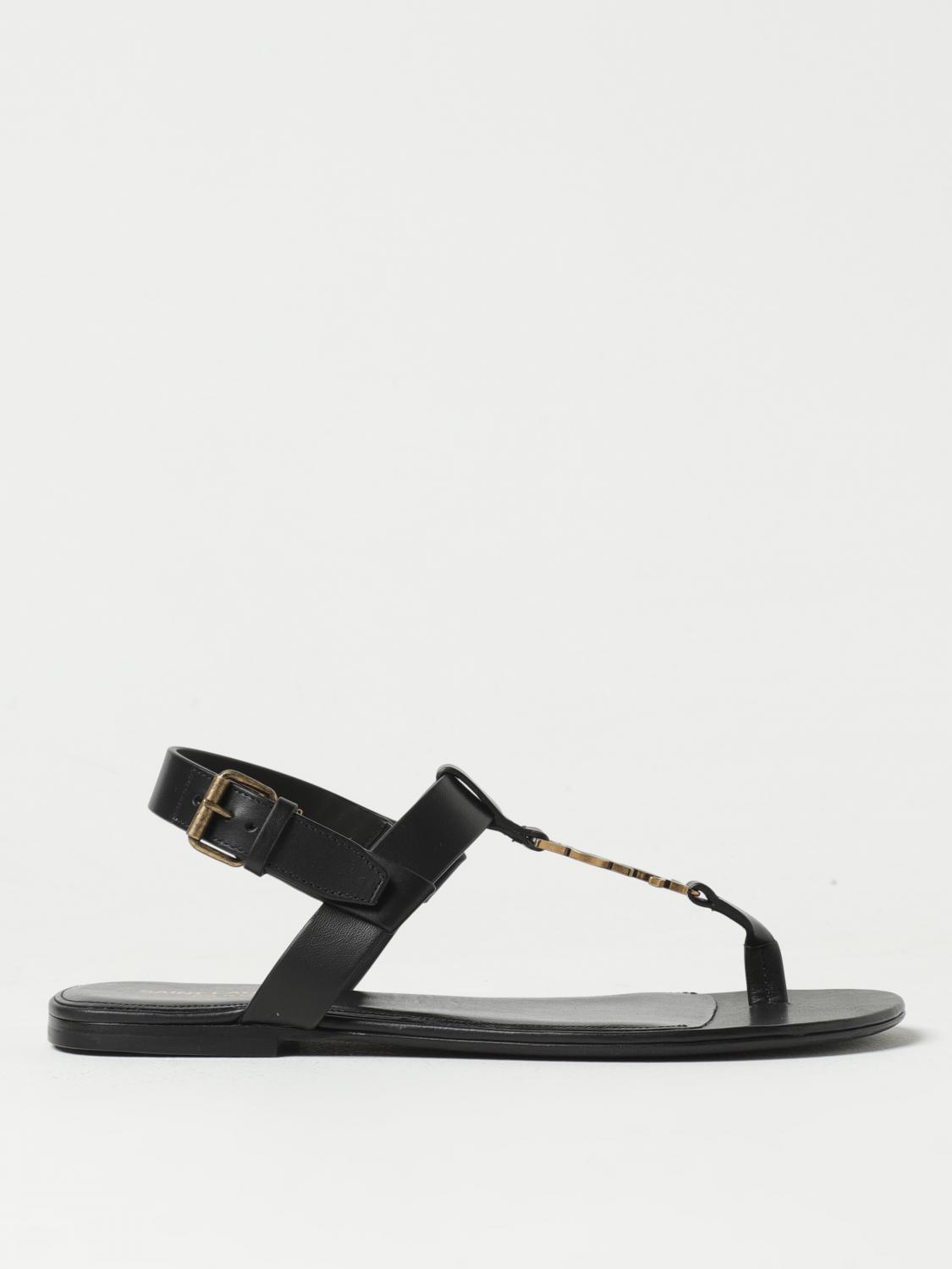Saint Laurent Cassandre leather sandals - Black | 735072 DWETT