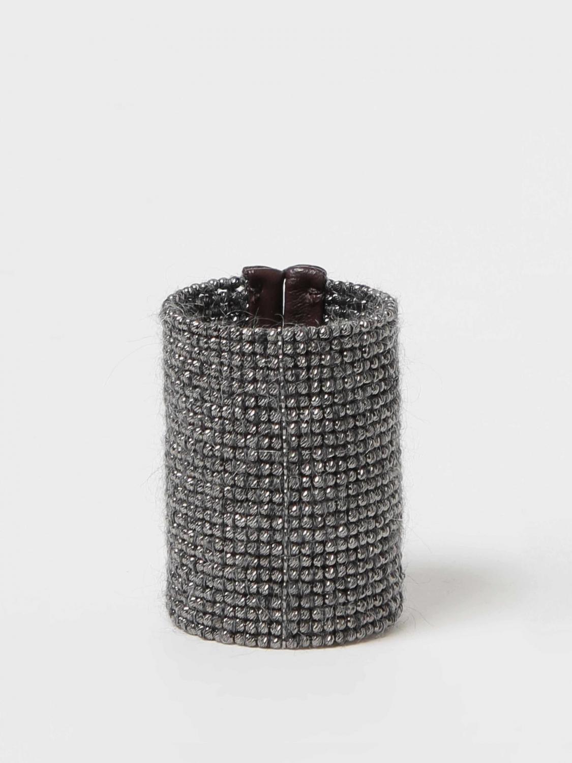BRUNELLO CUCINELLI JEWEL: Brunello Cucinelli bracelet in 925 sterling silver and mohair, Black - Img 1