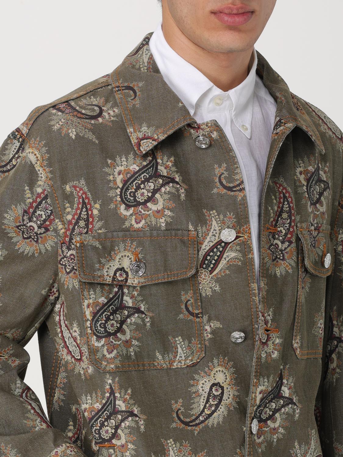 ETRO GIACCA: Giacca-camicia Etro in denim con stampa Paisley all over , Verde - Img 5