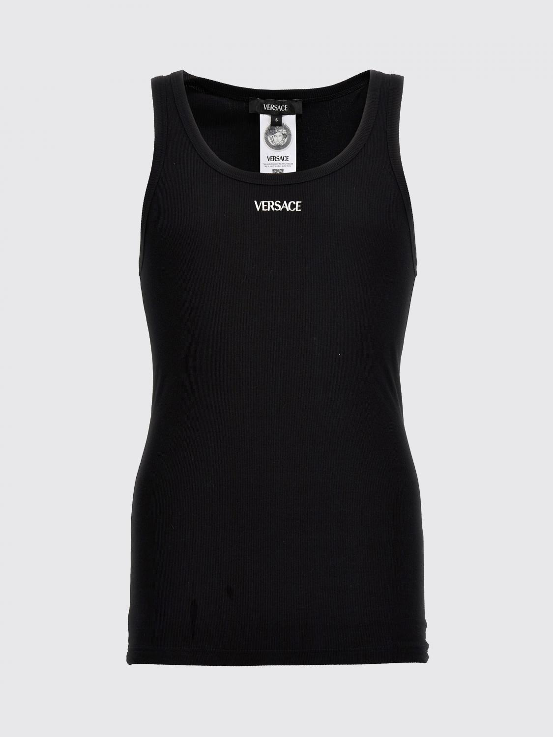 VERSACE CAMISETA: Camiseta sin mangas con logo Versace, Negro - Img 1