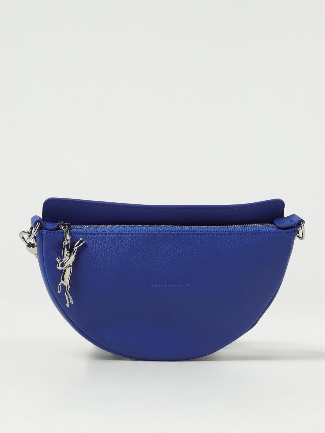 LONGCHAMP BORSA MINI: Borsa Smile S Longchamp in pelle a grana con tracolla, Azzurro - Img 1