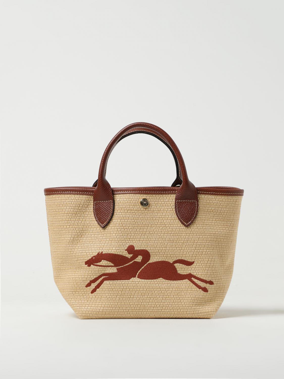 LONGCHAMP: Le Panier Pliage bag in raffia and leather Leather