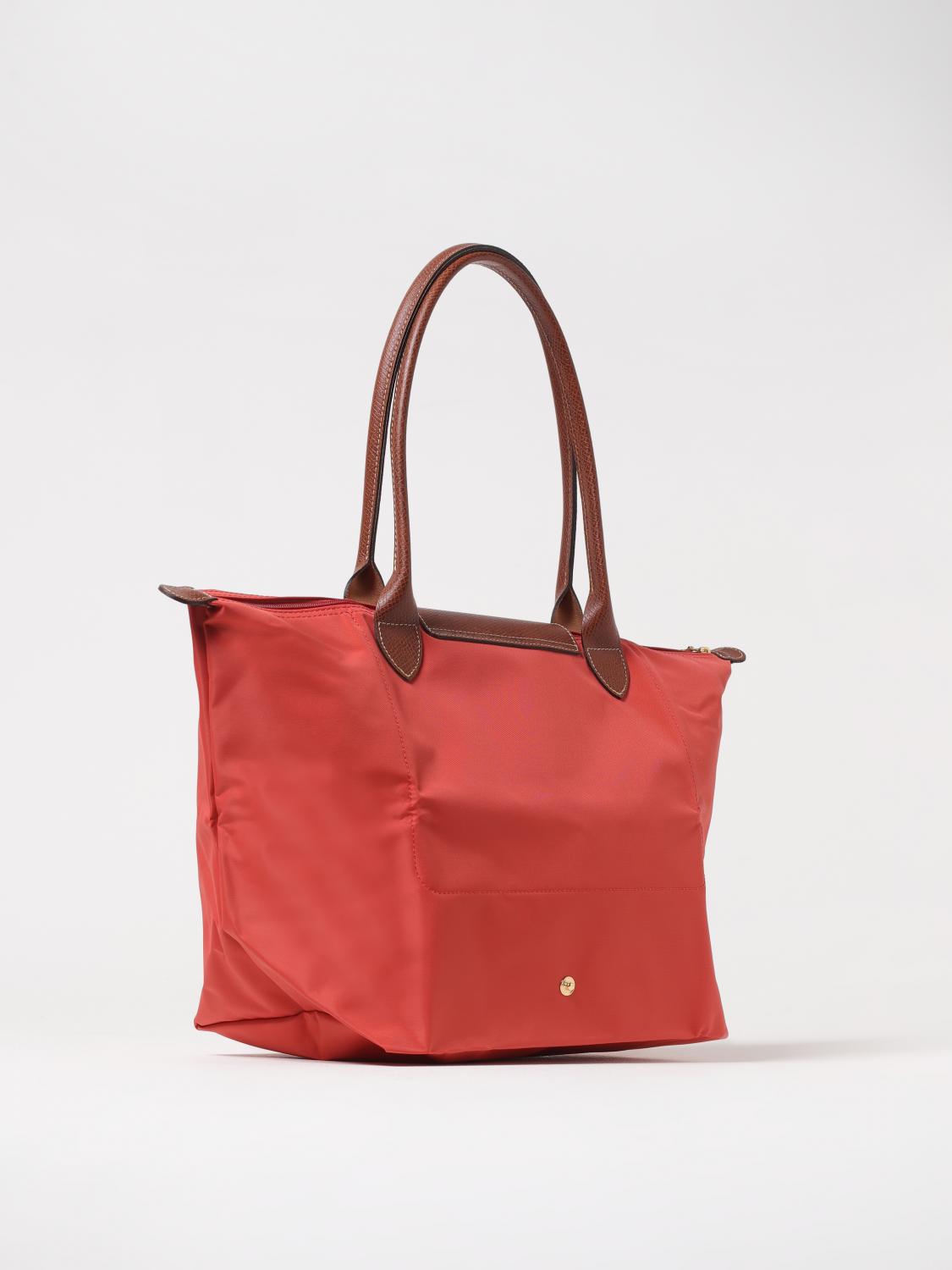 LONGCHAMP BORSA A SPALLA: Borsa Le Pliage Original L Longchamp in nylon riciclato e pelle, Corallo - Img 2