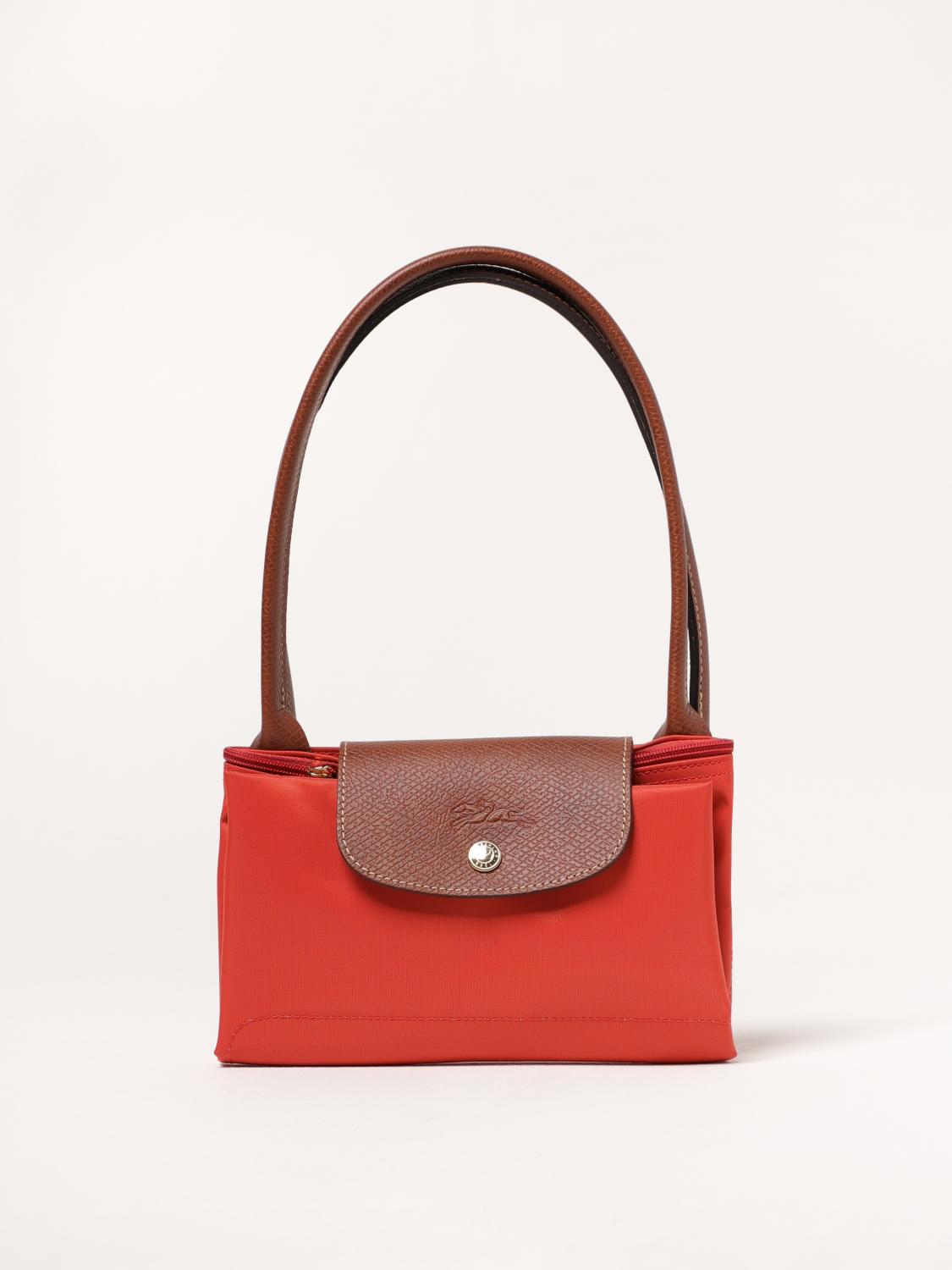 LONGCHAMP SHOULDER BAG: Longchamp Le Pliage bag in nylon and grained leather, Coral - Img 4