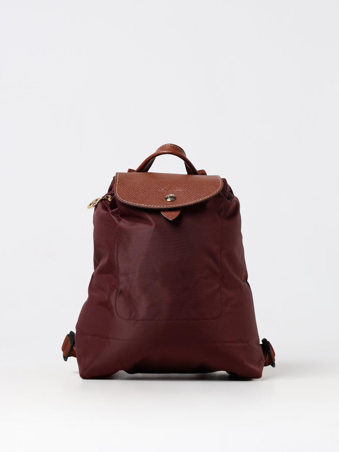 LONGCHAMP ZAINO: Zaino Le Pliage Longchamp in nylon riciclato e pelle, Bordeaux - Img 1