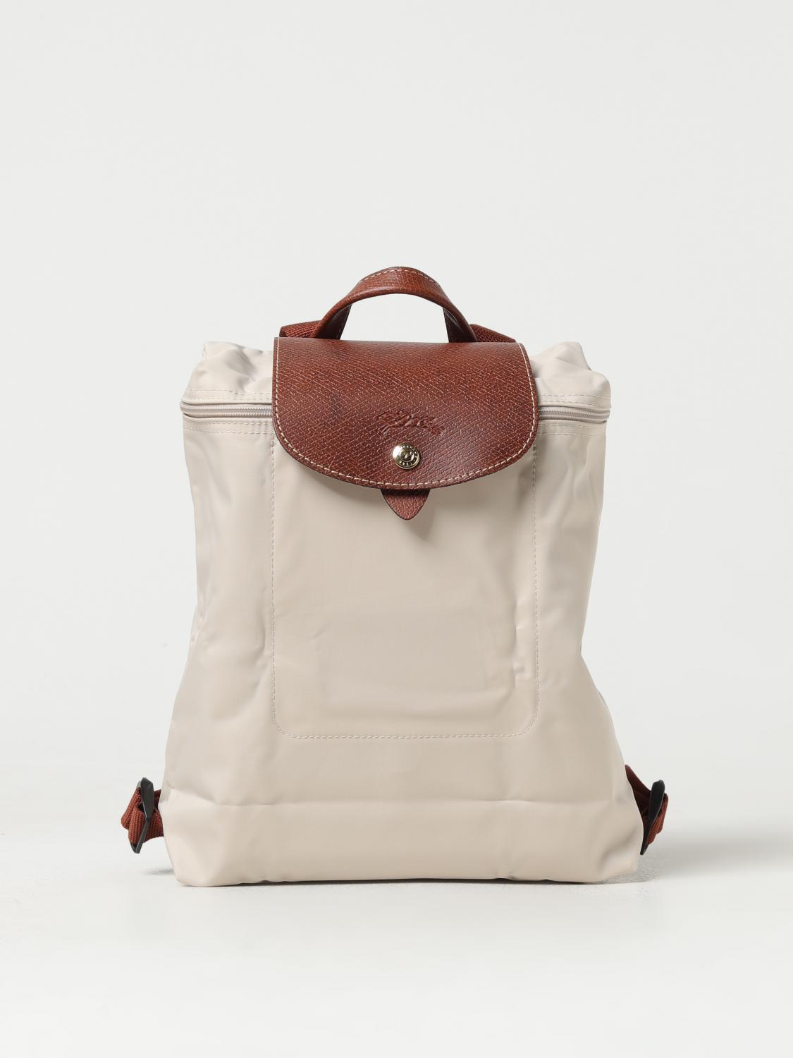 LONGCHAMP ZAINO: Zaino Le Pliage Longchamp in nylon riciclato e pelle, Panna - Img 1