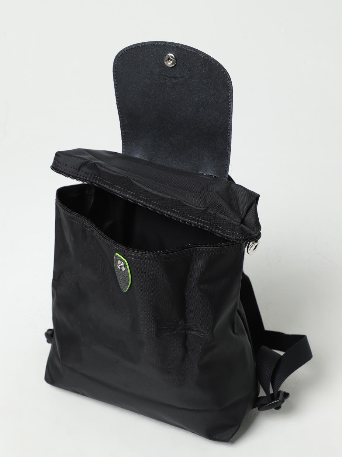 LONGCHAMP ZAINO: Zaino Le Pliage Green Longchamp in nylon riciclato e pelle a grana, Nero - Img 4