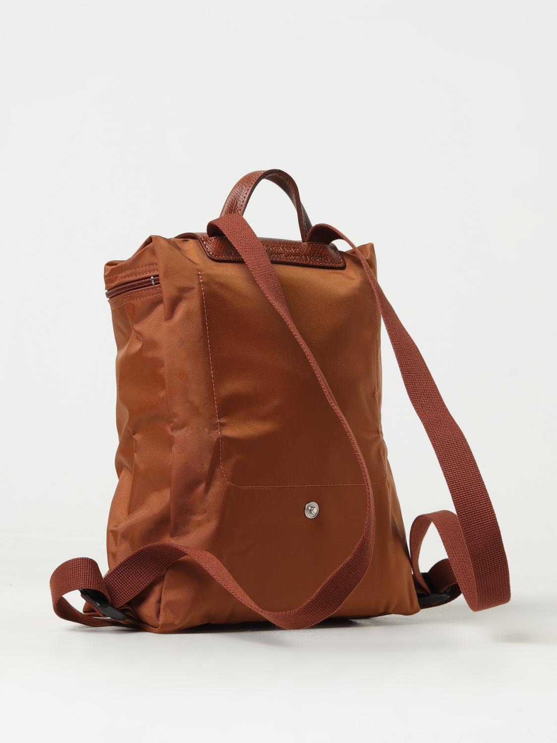 LONGCHAMP ZAINO: Zaino Le Pliage Green Longchamp in nylon riciclato e pelle a grana, Cuoio - Img 2