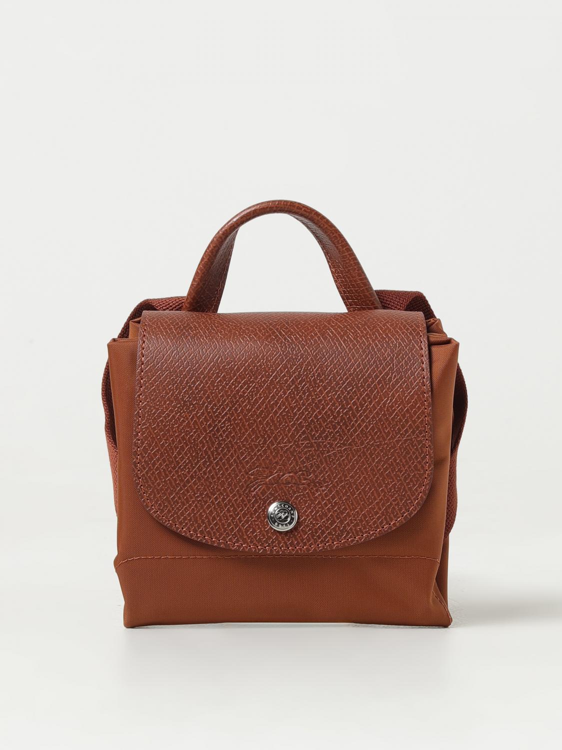 LONGCHAMP ZAINO: Zaino Le Pliage Green Longchamp in nylon riciclato e pelle a grana, Cuoio - Img 3