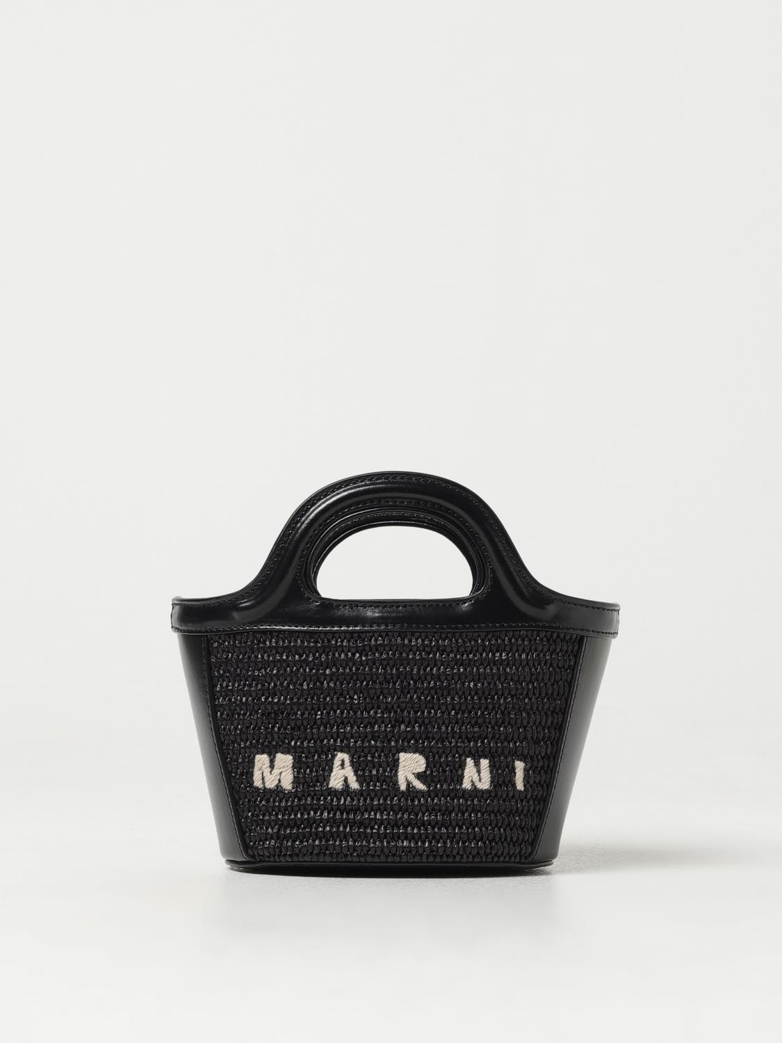 MARNI BORSA: Borsa Tropicalia Marni in pelle e rafia intrecciata, Nero - Img 1