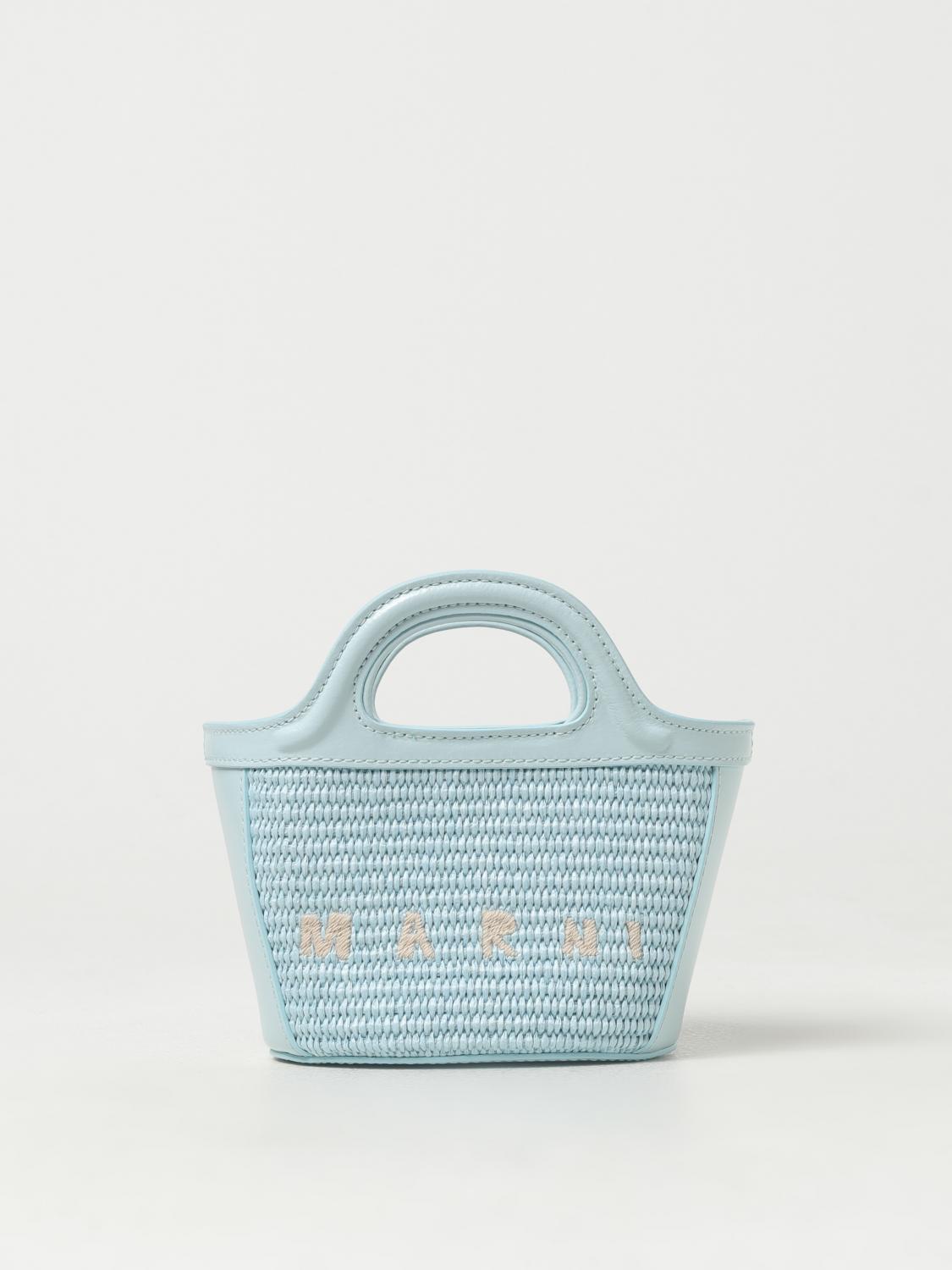 MARNI BORSA: Borsa Tropicalia Marni in pelle e rafia intrecciata, Blue - Img 1