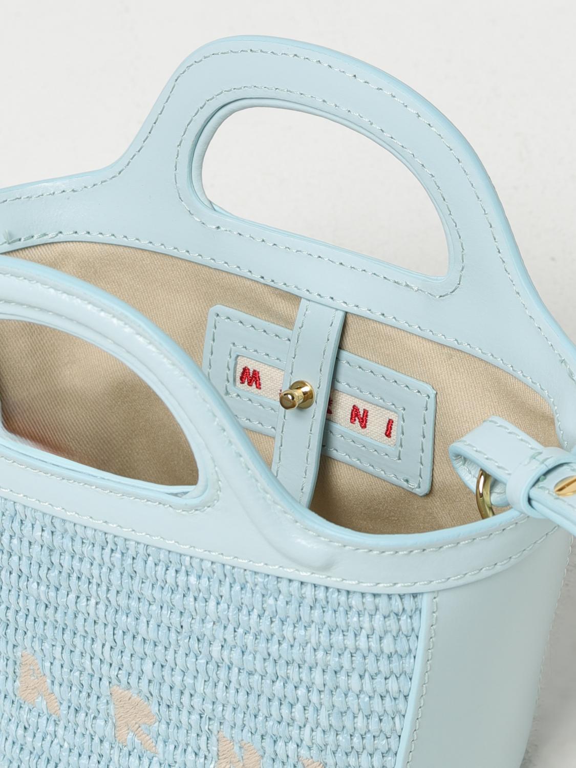 MARNI BORSA: Borsa Tropicalia Marni in pelle e rafia intrecciata, Blue - Img 3