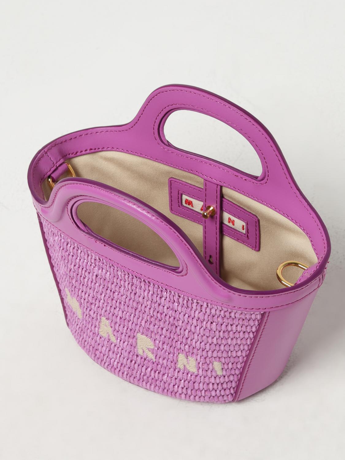 MARNI BORSA: Borsa Tropicalia Marni in pelle e rafia intrecciata, Viola - Img 3