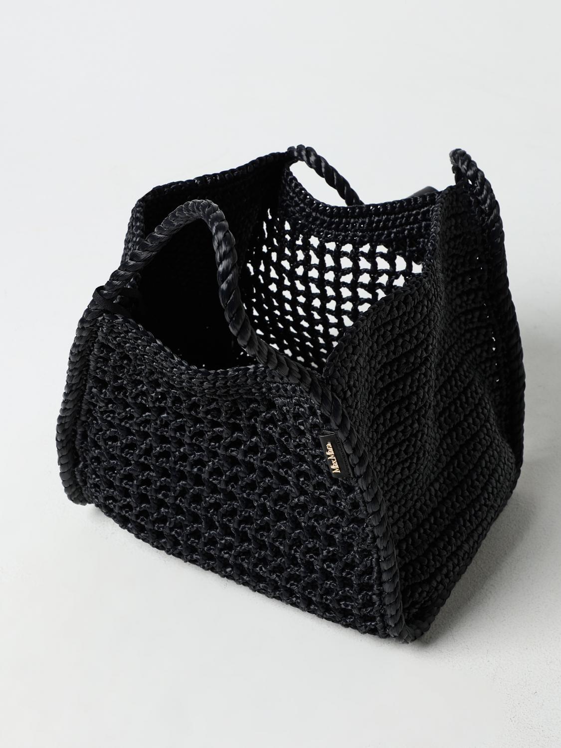 MAX MARA BORSA A MANO: Borsa Max Mara in rafia, Nero - Img 5